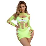 SUBBLIME - 952280 ROBE RÉSILLE ÉLASTIQUE MANCHES LONGUES VERT TAILLE UNIQUE-SUBBLIME DRESSES-sextoys-lingerie-bdsm-hygiène-sexshop