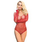 SUBBLIME - 952303 BODY SHINY GRILL AVEC ÉPAULES DÉNUDÉES MANCHES LONGUES ROUGE TAILLE UNIQUE-SUBBLIME BODIES-sextoys-lingerie-bdsm-hygiène-sexshop