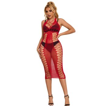 SUBBLIME - 952327 ROBE LONGUE RÉSEILLE ROUGE TAILLE UNIQUE-SUBBLIME DRESSES-sextoys-lingerie-bdsm-hygiène-sexshop