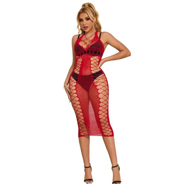 SUBBLIME - 952327 ROBE LONGUE RÉSEILLE ROUGE TAILLE UNIQUE-SUBBLIME DRESSES-sextoys-lingerie-bdsm-hygiène-sexshop
