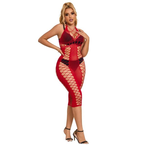 SUBBLIME - 952327 ROBE LONGUE RÉSEILLE ROUGE TAILLE UNIQUE-SUBBLIME DRESSES-sextoys-lingerie-bdsm-hygiène-sexshop