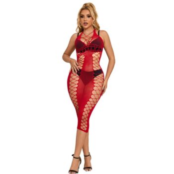 SUBBLIME - 952327 ROBE LONGUE RÉSEILLE ROUGE TAILLE UNIQUE-SUBBLIME DRESSES-sextoys-lingerie-bdsm-hygiène-sexshop