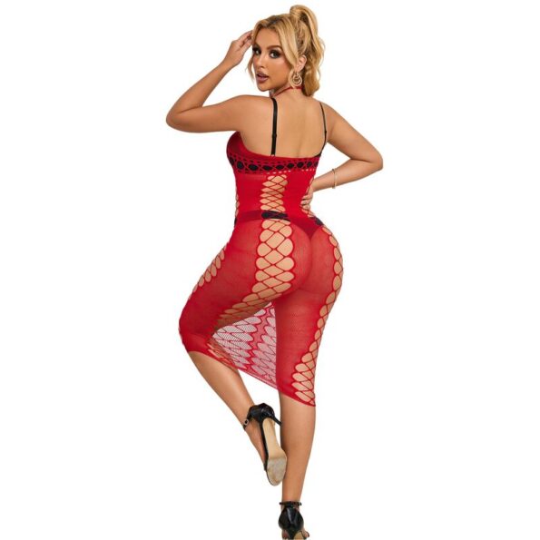 SUBBLIME - 952327 ROBE LONGUE RÉSEILLE ROUGE TAILLE UNIQUE-SUBBLIME DRESSES-sextoys-lingerie-bdsm-hygiène-sexshop