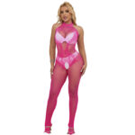 SUBBLIME - 952389 BODYSTOCKING RÉSILLE ET DENTELLE SANS FOURRURE AVEC COL MONTANT ROSE TAILLE UNIQUE-SUBBLIME BODYSTOCKINGS-sextoys-lingerie-bdsm-hygiène-sexshop
