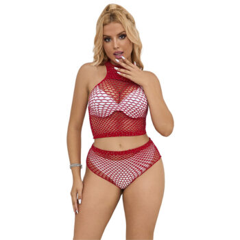 SUBBLIME - 952402 ENSEMBLE RESILLE AVEC LOSANGES ROSES TAILLE UNIQUE-SUBBLIME SETS-sextoys-lingerie-bdsm-hygiène-sexshop
