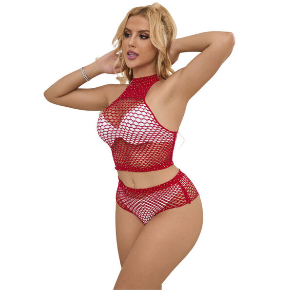 SUBBLIME - 952402 ENSEMBLE RESILLE AVEC LOSANGES ROSES TAILLE UNIQUE-SUBBLIME SETS-sextoys-lingerie-bdsm-hygiène-sexshop