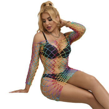 SUBBLIME - 952426 ROBE RÉSILLE MANCHES LONGUES ARC-EN-CIEL TAILLE UNIQUE-SUBBLIME DRESSES-sextoys-lingerie-bdsm-hygiène-sexshop