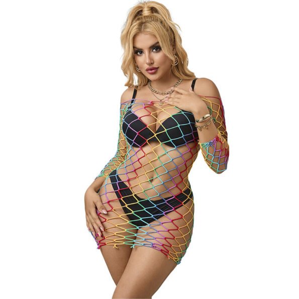 SUBBLIME - 952426 ROBE RÉSILLE MANCHES LONGUES ARC-EN-CIEL TAILLE UNIQUE-SUBBLIME DRESSES-sextoys-lingerie-bdsm-hygiène-sexshop