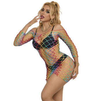 SUBBLIME - 952426 ROBE RÉSILLE MANCHES LONGUES ARC-EN-CIEL TAILLE UNIQUE-SUBBLIME DRESSES-sextoys-lingerie-bdsm-hygiène-sexshop