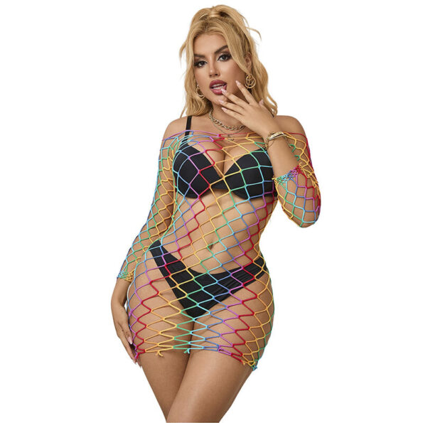 SUBBLIME - 952426 ROBE RÉSILLE MANCHES LONGUES ARC-EN-CIEL TAILLE UNIQUE-SUBBLIME DRESSES-sextoys-lingerie-bdsm-hygiène-sexshop