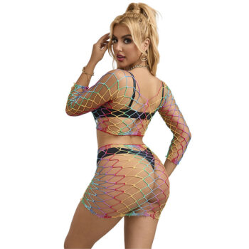 SUBBLIME - 952440 ENSEMBLE 2 PIÈCES RÉSEILLE MANCHES LONGUES ARC-EN-CIEL TAILLE UNIQUE-SUBBLIME SETS-sextoys-lingerie-bdsm-hygiène-sexshop