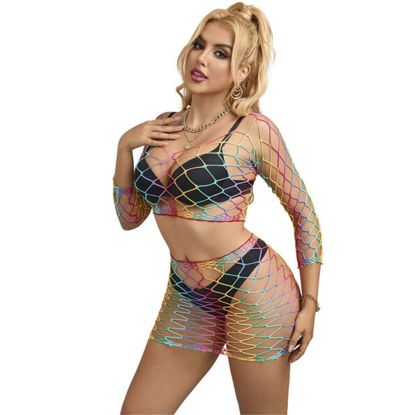 SUBBLIME - 952440 ENSEMBLE 2 PIÈCES RÉSEILLE MANCHES LONGUES ARC-EN-CIEL TAILLE UNIQUE-SUBBLIME SETS-sextoys-lingerie-bdsm-hygiène-sexshop