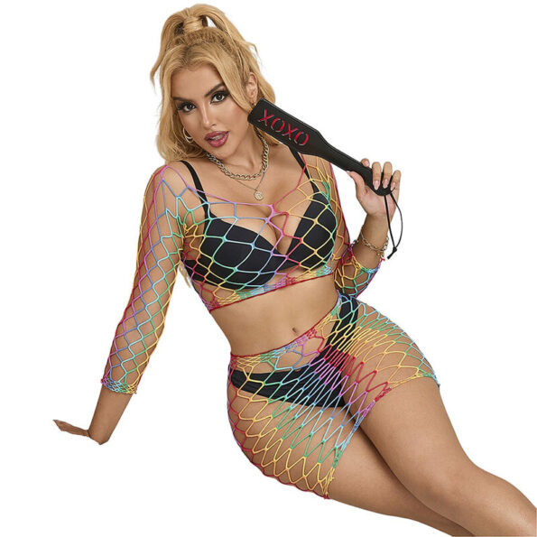 SUBBLIME - 952440 ENSEMBLE 2 PIÈCES RÉSEILLE MANCHES LONGUES ARC-EN-CIEL TAILLE UNIQUE-SUBBLIME SETS-sextoys-lingerie-bdsm-hygiène-sexshop