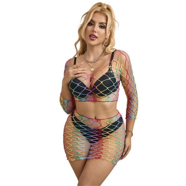 SUBBLIME - 952440 ENSEMBLE 2 PIÈCES RÉSEILLE MANCHES LONGUES ARC-EN-CIEL TAILLE UNIQUE-SUBBLIME SETS-sextoys-lingerie-bdsm-hygiène-sexshop