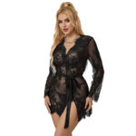 SUBBLIME – 953768 CHEMISIER DE NUIT EN DENTELLE + STRING NOIR L/XL
