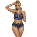 SUBBLIME – 954062 SOUTIEN-GORGE + CULOTTE DENTELLE BLEU S/M