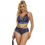 SUBBLIME – 954062 SOUTIEN-GORGE + CULOTTE DENTELLE BLEU S/M