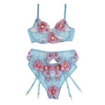 SUBBLIME – 954109 SOUTIEN-GORGE + CULOTTE AVEC PORTE-JARRETELLES MOTIF FLORAL BLEU S/M