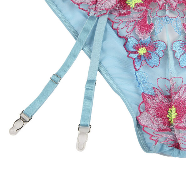 SUBBLIME - 954109 SOUTIEN-GORGE + CULOTTE AVEC PORTE-JARRETELLES MOTIF FLORAL BLEU S/M-SUBBLIME SETS-sextoys-lingerie-bdsm-hygiène-sexshop
