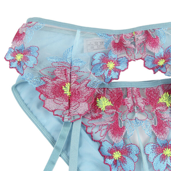 SUBBLIME - 954109 SOUTIEN-GORGE + CULOTTE AVEC PORTE-JARRETELLES MOTIF FLORAL BLEU S/M-SUBBLIME SETS-sextoys-lingerie-bdsm-hygiène-sexshop