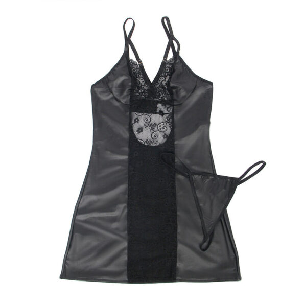 SUBBLIME - 954161 ROBE + STRING CUIR NOIR S/M-SUBBLIME DRESSES-sextoys-lingerie-bdsm-hygiène-sexshop