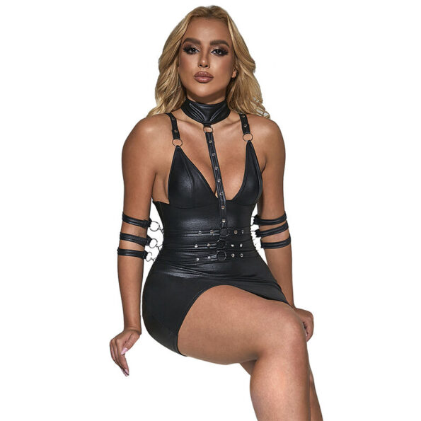 SUBBLIME - 954406 ROBE BONDAGE EN CUIR NOIR S/M-SUBBLIME DRESSES-sextoys-lingerie-bdsm-hygiène-sexshop