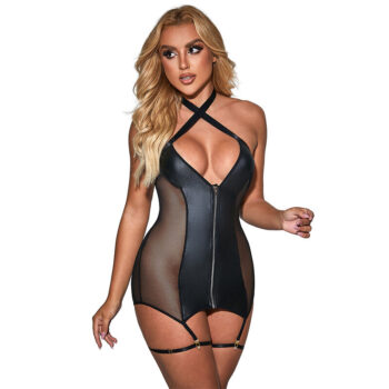 SUBBLIME - 954444 ROBE SEXY EN MAILLE CUIR NOIR S/M-SUBBLIME DRESSES-sextoys-lingerie-bdsm-hygiène-sexshop