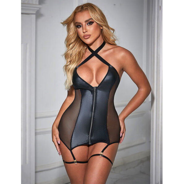 SUBBLIME - 954451 ROBE SEXY EN MAILLE CUIR NOIR L/XL-SUBBLIME DRESSES-sextoys-lingerie-bdsm-hygiène-sexshop