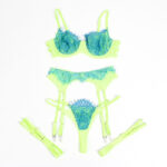 SUBBLIME – 955311 ENSEMBLE SOUTIEN-GORGE AVEC LIGNES DENTELLE ET JARRETELLE VERT ET BLEU S/M