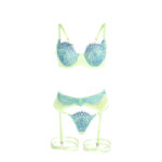 SUBBLIME – 955311 ENSEMBLE SOUTIEN-GORGE AVEC LIGNES DENTELLE ET JARRETELLE VERT ET BLEU S/M