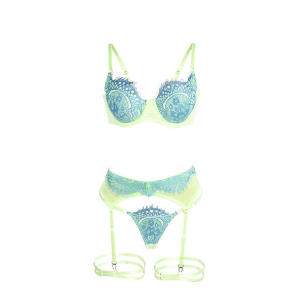 SUBBLIME - 955311 ENSEMBLE SOUTIEN-GORGE AVEC LIGNES DENTELLE ET JARRETELLE VERT ET BLEU S/M-SUBBLIME SETS-sextoys-lingerie-bdsm-hygiène-sexshop