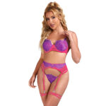 SUBBLIME - 955366 ENSEMBLE SOUTIEN-GORGE AVEC LIGNES DE DENTELLE ET JARRETELLES ROSE ET VIOLET L/XL-SUBBLIME SETS-sextoys-lingerie-bdsm-hygiène-sexshop