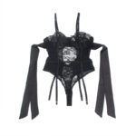 SUBBLIME – 955496 BODY EN DENTELLE AVEC NŒUDS ET JARRETELLES NOIR S/M