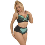 SUBBLIME – 955557 ENSEMBLE SOUTIEN-GORGE EN CUIR VERNI VERT AVEC FERMETURE ÉCLAIR S/M