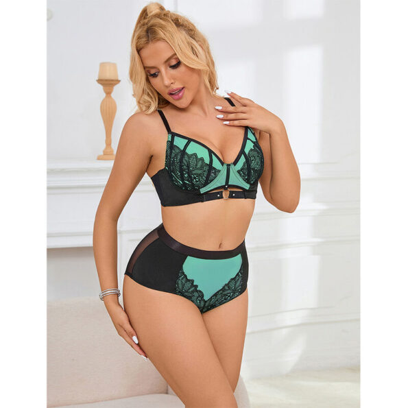 SUBBLIME - 955557 ENSEMBLE SOUTIEN-GORGE EN CUIR VERNI VERT AVEC FERMETURE ÉCLAIR S/M-SUBBLIME SETS-sextoys-lingerie-bdsm-hygiène-sexshop