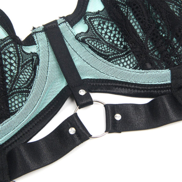 SUBBLIME - 955564 ENSEMBLE SOUTIEN-GORGE À FERMETURE ÉCLAIR EN CUIR VERNI VERT L/XL-SUBBLIME SETS-sextoys-lingerie-bdsm-hygiène-sexshop