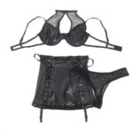 SUBBLIME – 957582 ENSEMBLE SOUTIEN-GORGE ET JUPE EN CUIR NOIR S/M