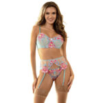 SUBBLIME – 957643 ENSEMBLE SOUTIEN-GORGE ET PORTE-JARRETELLES BRODÉ FLEURS ROSE S/M
