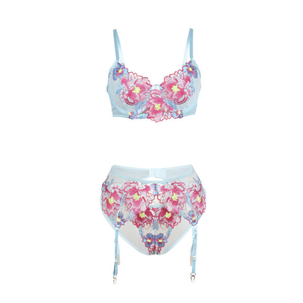 SUBBLIME - 957643 ENSEMBLE SOUTIEN-GORGE ET PORTE-JARRETELLES BRODÉ FLEURS ROSE S/M-SUBBLIME SETS-sextoys-lingerie-bdsm-hygiène-sexshop