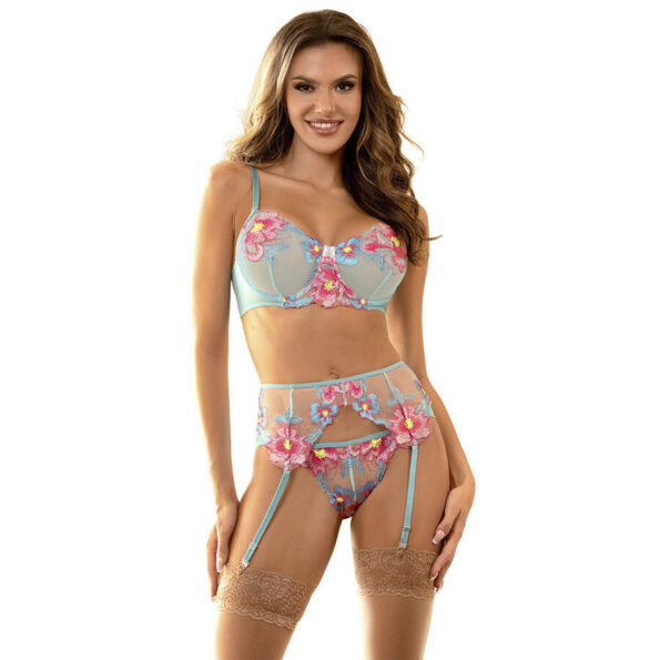 SUBBLIME - 957643 ENSEMBLE SOUTIEN-GORGE ET PORTE-JARRETELLES BRODÉ FLEURS ROSE S/M-SUBBLIME SETS-sextoys-lingerie-bdsm-hygiène-sexshop