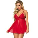 SUBBLIME - BABYDOLL AVEC NOEUD ET LACETS FLORAUX ROUGE L / XL-SUBBLIME BABYDOLLS-sextoys-lingerie-bdsm-hygiène-sexshop