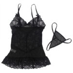 SUBBLIME – BABYDOLL  BRETELLES RÉGLABLES ET DENTELLE TRANSPARENTE IMPRIMÉ FLEURI NOIR L/XL