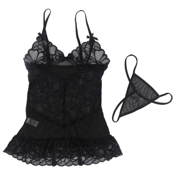 SUBBLIME - BABYDOLL  BRETELLES RÉGLABLES ET DENTELLE TRANSPARENTE IMPRIMÉ FLEURI NOIR L/XL-SUBBLIME BABYDOLLS-sextoys-lingerie-bdsm-hygiène-sexshop