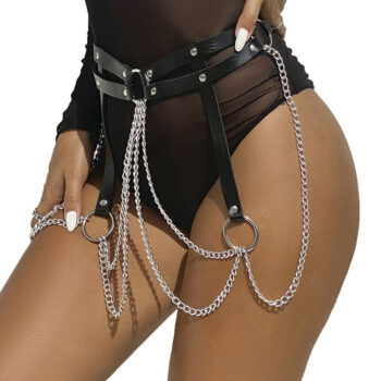 SUBBLIME - CHAINE BAGUE CUIR CEINTURE NOIR TAILLE UNIQUE-SUBBLIME FETISH-sextoys-lingerie-bdsm-hygiène-sexshop