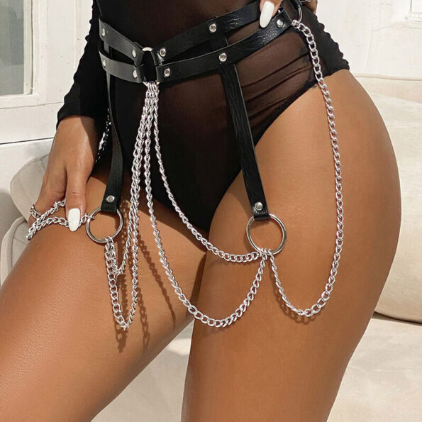 SUBBLIME - CHAINE BAGUE CUIR CEINTURE NOIR TAILLE UNIQUE-SUBBLIME FETISH-sextoys-lingerie-bdsm-hygiène-sexshop