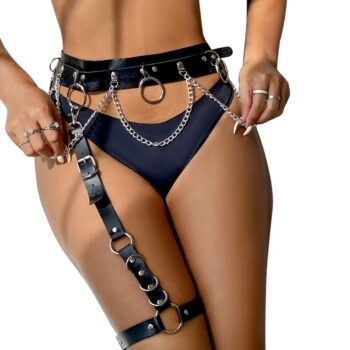 SUBBLIME - HARNAIS CEINTURE ET JARRETIÈRES AVEC ANNEAUX ET CHAÎNE DÉTAIL TAILLE UNIQUE-SUBBLIME FETISH-sextoys-lingerie-bdsm-hygiène-sexshop