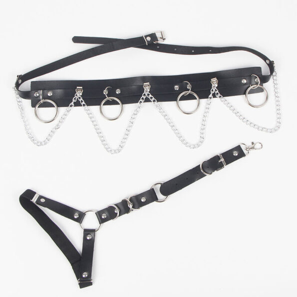 SUBBLIME - HARNAIS CEINTURE ET JARRETIÈRES AVEC ANNEAUX ET CHAÎNE DÉTAIL TAILLE UNIQUE-SUBBLIME FETISH-sextoys-lingerie-bdsm-hygiène-sexshop