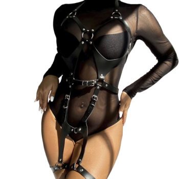 SUBBLIME - HARNAIS COMPLET AVEC BOUCLES EN CUIR NOIR TAILLE UNIQUE-SUBBLIME FETISH-sextoys-lingerie-bdsm-hygiène-sexshop