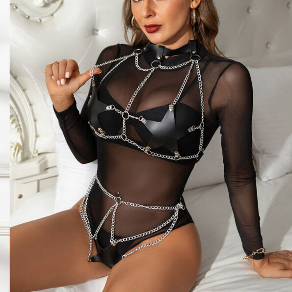 SUBBLIME - HARNAIS COMPLET AVEC CHAÎNE OILE DÉTAIL TAILLE UNIQUE-SUBBLIME FETISH-sextoys-lingerie-bdsm-hygiène-sexshop