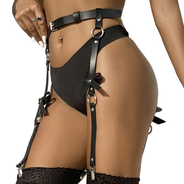 SUBBLIME - HARNAIS DE JAMBE CHAÎNE CUIR NOIR TAILLE UNIQUE-SUBBLIME FETISH-sextoys-lingerie-bdsm-hygiène-sexshop